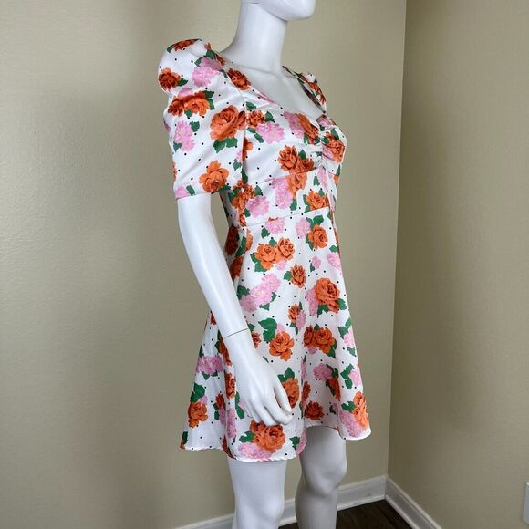 Zara Women Size S Floral Satin Rose Polka Dot Mini Dress Blogger Favorite Preppy